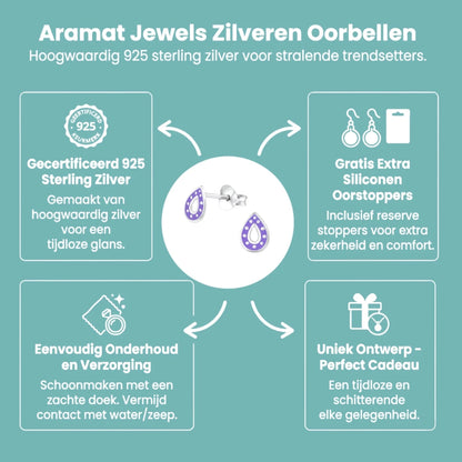 Zilveren Druppel Oorbellen – 6x5mm – Paars of Blauw Emaille - Aramat Jewels - Oorbellen - cadeautip