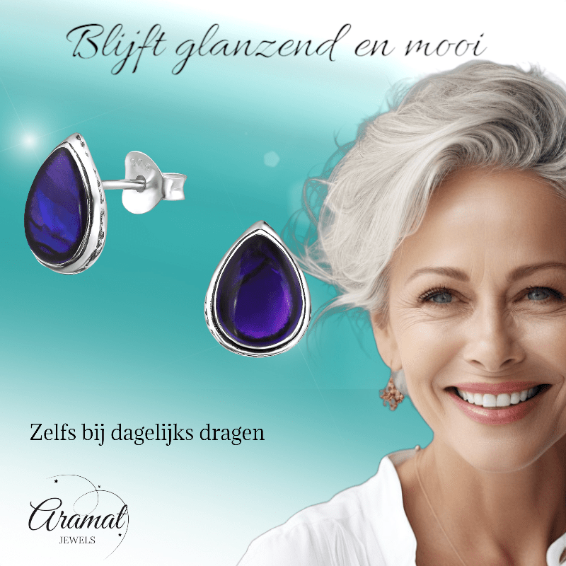 Zilveren Druppel Oorbellen Abalone 10x8 mm - oor876 - 30899 - Oorbellen kopen# - 10mm - 925 Zilver - Abalone