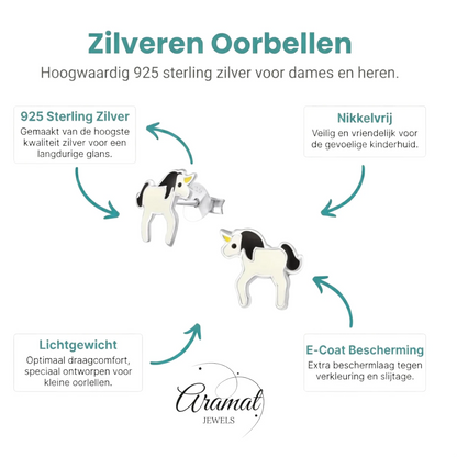Zilveren Eenhoorn Oorbellen - Cadeau voor Kind - Aramat Jewels - Oorbellen - cadeautip