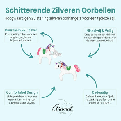 Zilveren Eenhoorn Oorbellen - Cadeau voor Meisje - Aramat Jewels - Oorbellen - cadeautip
