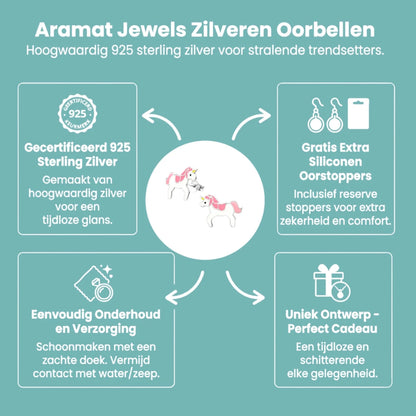 Zilveren Eenhoorn Oorbellen - Cadeau voor Meisje - Aramat Jewels - Oorbellen - cadeautip