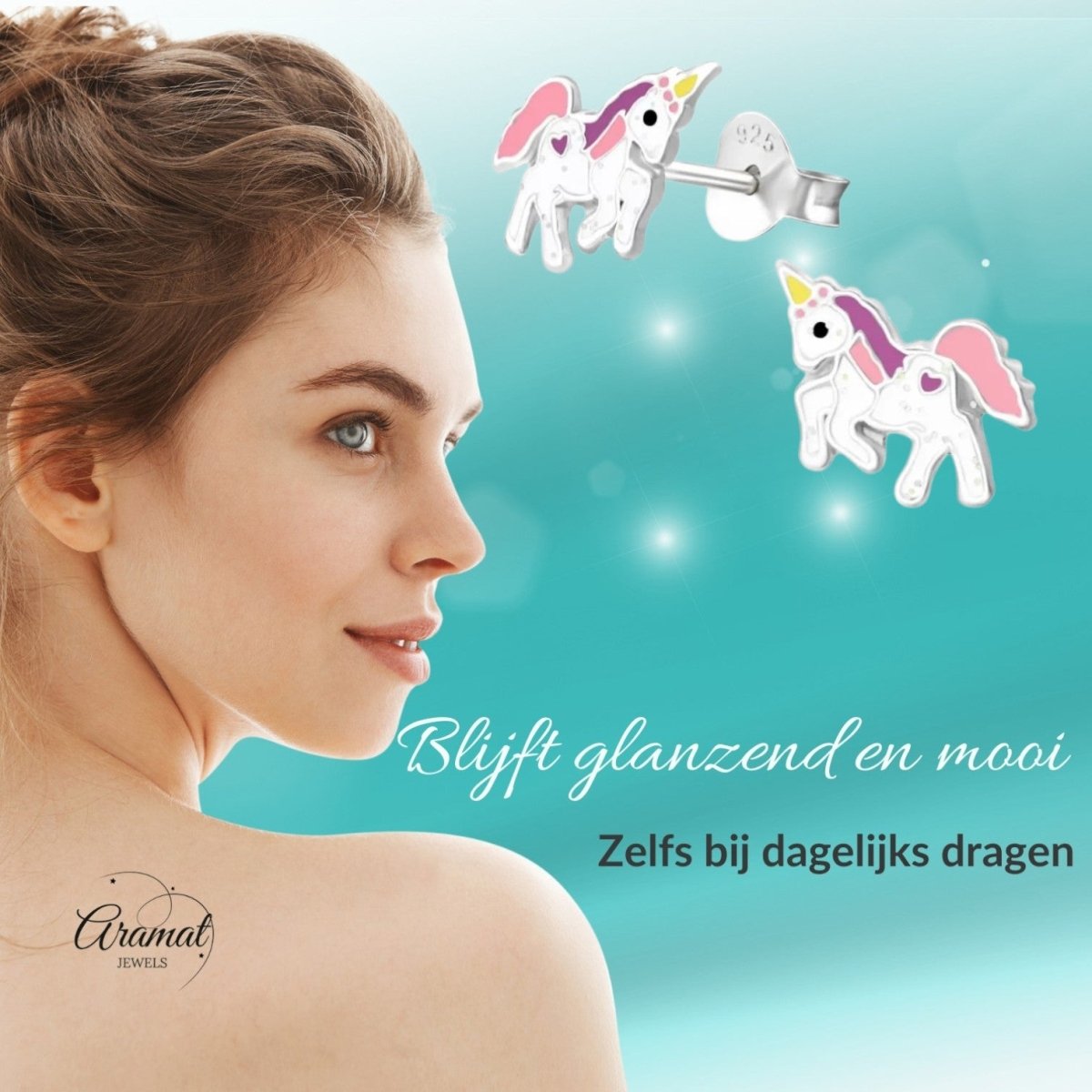 Zilveren Eenhoorn Oorbellen - hip Cadeau Meisje - Aramat Jewels - Oorbellen - cadeautip