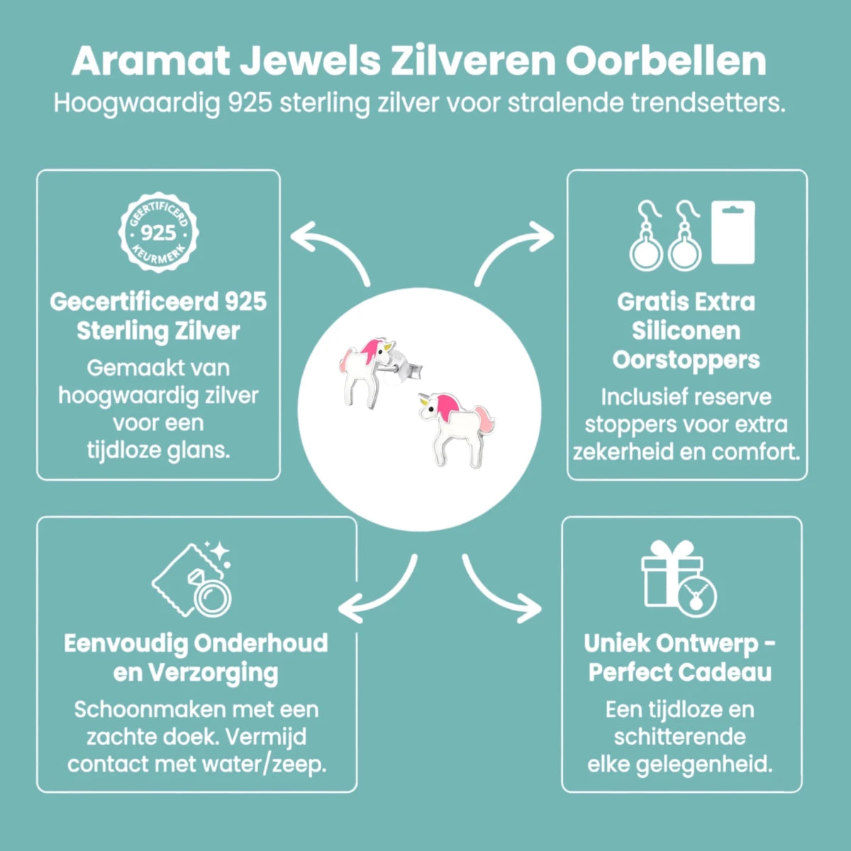 Zilveren Eenhoorn Oorbellen - Schattig Cadeau Meisje - Aramat Jewels - Oorbellen - cadeautip