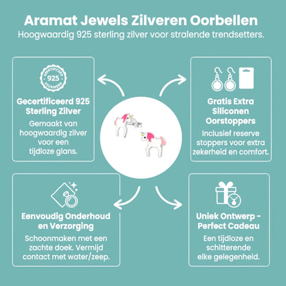 Zilveren Eenhoorn Oorbellen - Schattig Cadeau Meisje - Aramat Jewels - Oorbellen - cadeautip