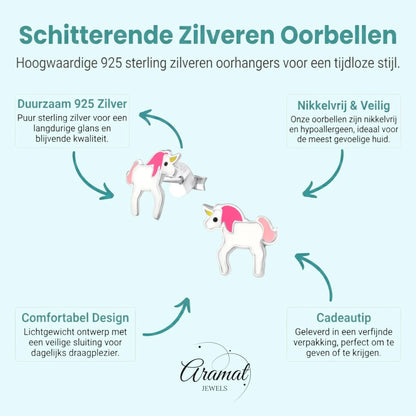 Zilveren Eenhoorn Oorbellen - Schattig Cadeau Meisje - Aramat Jewels - Oorbellen - cadeautip