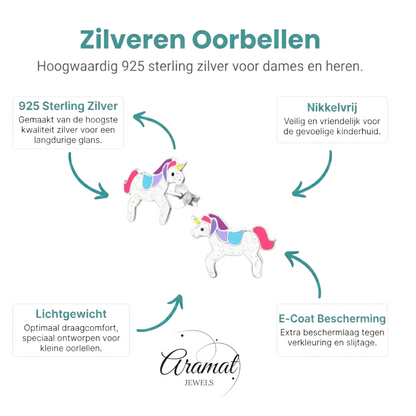 Zilveren Eenhoorn Oorbellen - Sinterklaascadeau Meisje - Aramat Jewels - Oorbellen - cadeautip