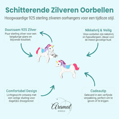 Zilveren Eenhoorn Oorbellen - Sinterklaascadeau Meisje - Aramat Jewels - Oorbellen - cadeautip