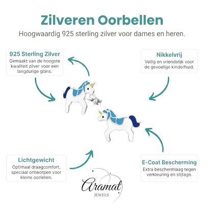 Zilveren Eenhoorn Oorbellen - Sinterklaascadeau Meisje - Aramat Jewels - Oorbellen - cadeautip