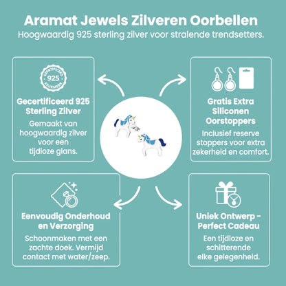 Zilveren Eenhoorn Oorbellen - Sinterklaascadeau Meisje - Aramat Jewels - Oorbellen - cadeautip