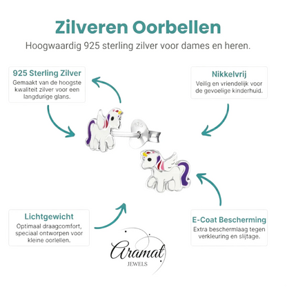 Zilveren Eenhoorn Oorbellen - Unicorn Oorstekers - Aramat Jewels - Oorbellen - cadeautip