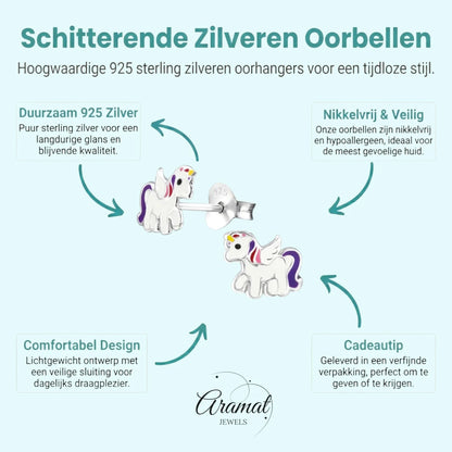 Zilveren Eenhoorn Oorbellen - Unicorn Oorstekers - Aramat Jewels - Oorbellen - cadeautip