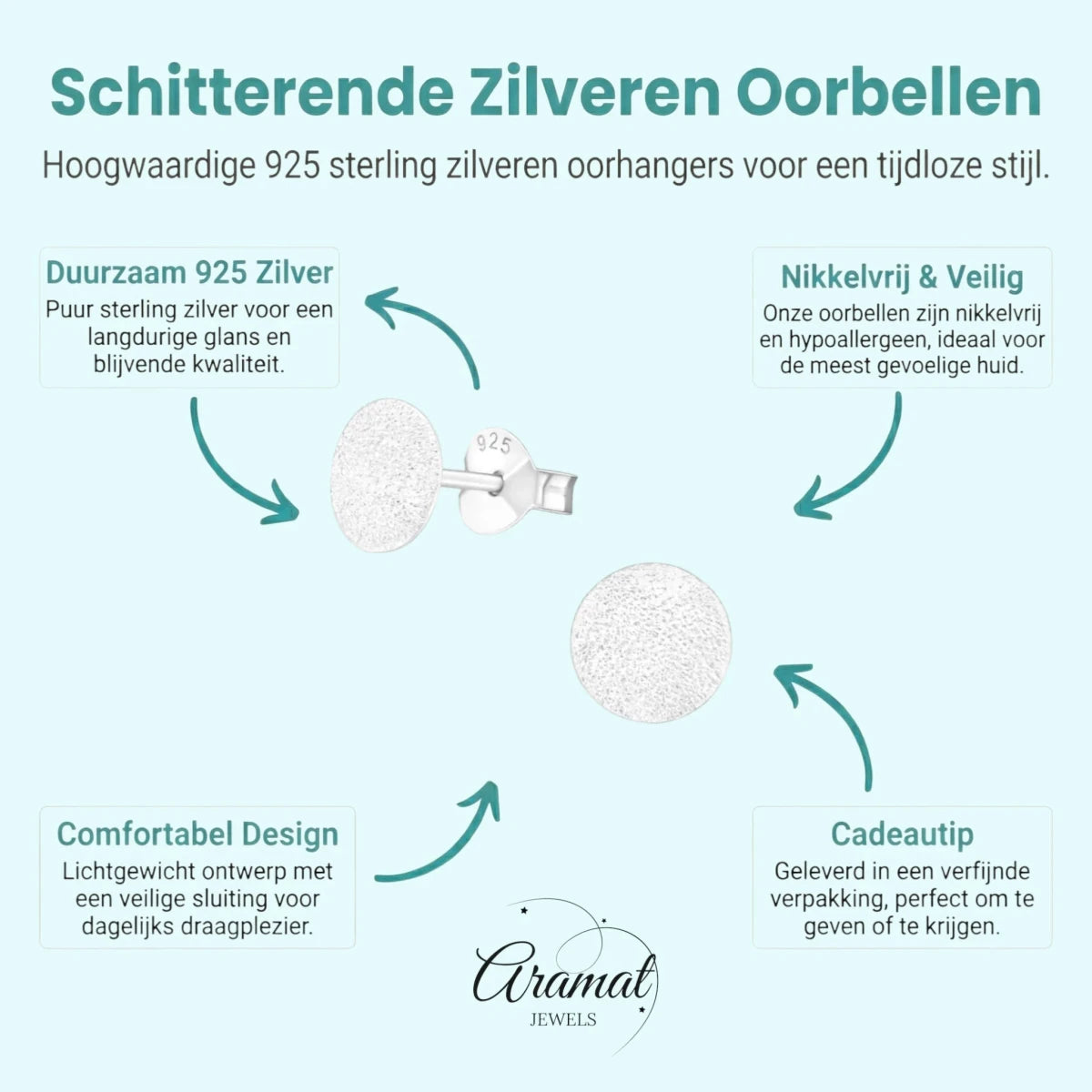 Zilveren Gematteerde Oorbellen - Rond - 6mm - Aramat Jewels - Oorbellen - cadeautip
