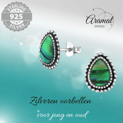 Zilveren Groen Abalone Oorbellen 12x9 mm - oor1721 - 30901 - Oorbellen kopen# - 12mm - 925 Zilver - Abalone