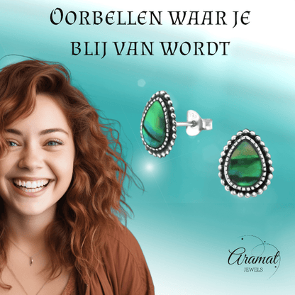 Zilveren Groen Abalone Oorbellen 12x9 mm - oor1721 - 30901 - Oorbellen kopen# - 12mm - 925 Zilver - Abalone