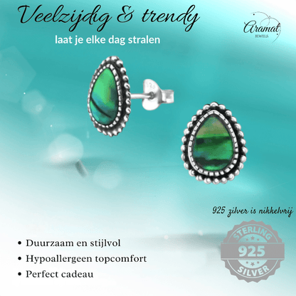 Zilveren Groen Abalone Oorbellen 12x9 mm - oor1721 - 30901 - Oorbellen kopen# - 12mm - 925 Zilver - Abalone
