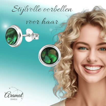 Zilveren Groen Abalone Oorbellen 8 mm - oor4761 - 30896 - Oorbellen kopen# - 8mm - 925 Zilver - Abalone