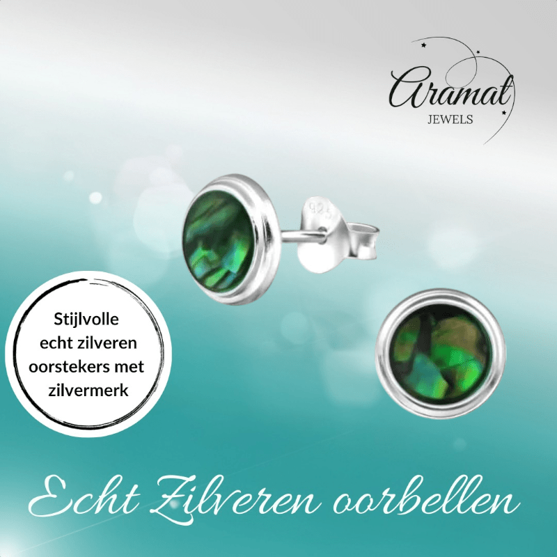 Zilveren Groen Abalone Oorbellen 8 mm - oor4761 - 30896 - Oorbellen kopen# - 8mm - 925 Zilver - Abalone
