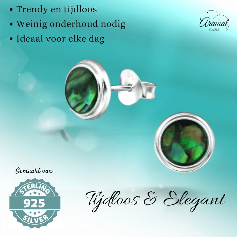 Zilveren Groen Abalone Oorbellen 8 mm - oor4761 - 30896 - Oorbellen kopen# - 8mm - 925 Zilver - Abalone