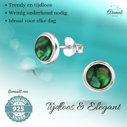 Zilveren Groen Abalone Oorbellen 8 mm - oor4761 - 30896 - Oorbellen kopen# - 8mm - 925 Zilver - Abalone