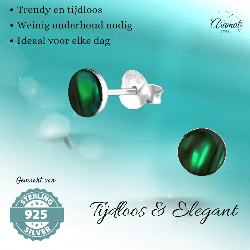 Zilveren Groene Abalone Oorbellen 5.5 mm - oor5184 - 30895 - Oorbellen kopen# - 5.5mm - 925 Zilver - Abalone
