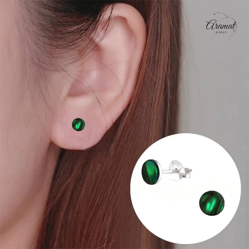 Zilveren Groene Abalone Oorbellen 5.5 mm - oor5184 - 30895 - Oorbellen kopen# - 5.5mm - 925 Zilver - Abalone