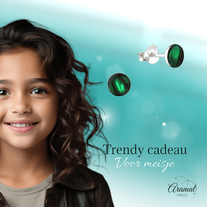 Zilveren Groene Abalone Oorbellen 5.5 mm - oor5184 - 30895 - Oorbellen kopen# - 5.5mm - 925 Zilver - Abalone