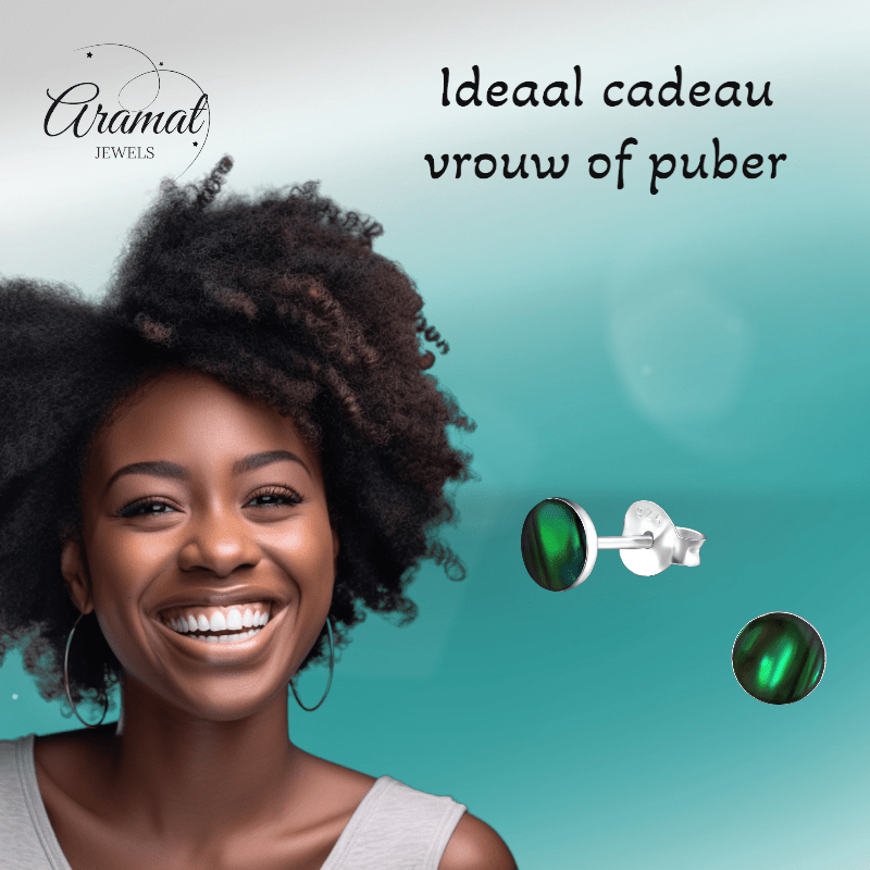 Zilveren Groene Abalone Oorbellen 5.5 mm - oor5184 - 30895 - Oorbellen kopen# - 5.5mm - 925 Zilver - Abalone