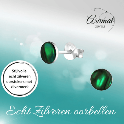 Zilveren Groene Abalone Oorbellen 5.5 mm - oor5184 - 30895 - Oorbellen kopen# - 5.5mm - 925 Zilver - Abalone