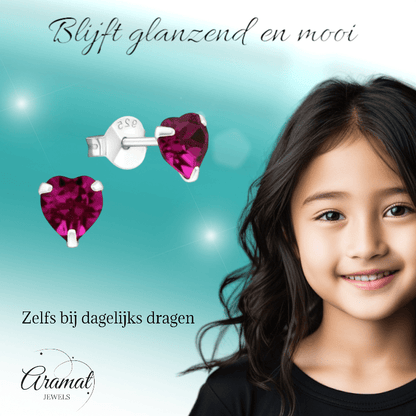 Zilveren Hartjes Oorstekers Fuchsia 5 mm - oor4966 - 24394 - Oorbellen kopen# - 5mm - 925 Zilver - alles