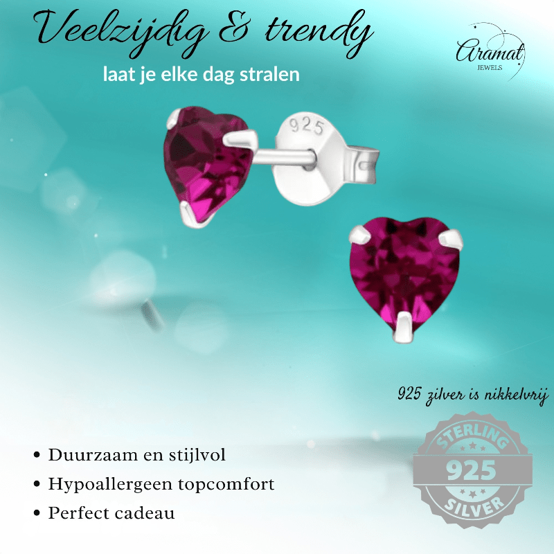 Zilveren Hartjes Oorstekers Fuchsia 5 mm - oor4966 - 24394 - Oorbellen kopen# - 5mm - 925 Zilver - alles