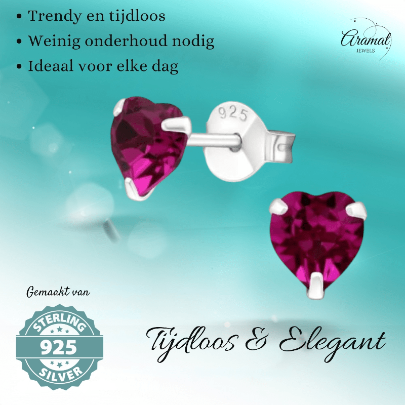 Zilveren Hartjes Oorstekers Fuchsia 5 mm - oor4966 - 24394 - Oorbellen kopen# - 5mm - 925 Zilver - alles