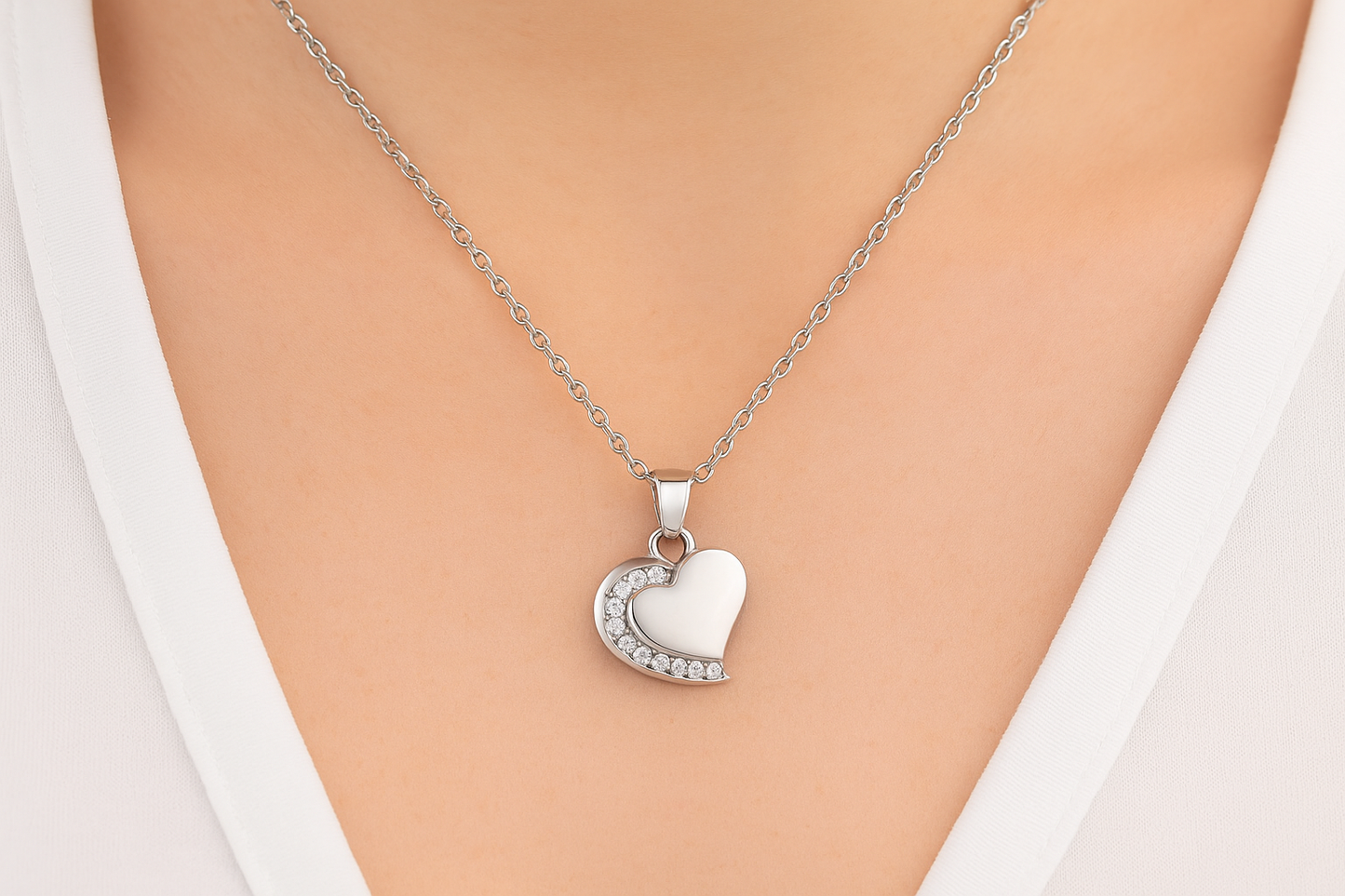 Zilveren hartvormige ashanger met zirkonia (25x20mm) om vrouwenhals