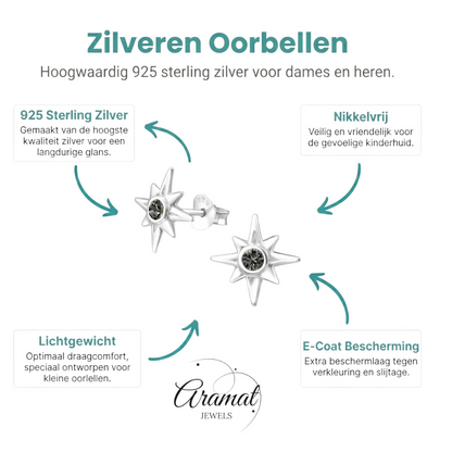 Zilveren Ishtar Ster Oorbellen - Black Diamond Kristal - Aramat Jewels - Oorbellen - cadeautip