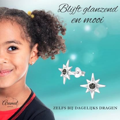 Zilveren Ishtar Ster Oorbellen - Black Diamond Kristal - oor749 - 32769 - Oorbellen kopen# - 11mm - 925 Zilver