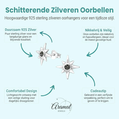 Zilveren Ishtar Ster Oorbellen - Black Diamond Kristal - Aramat Jewels - Oorbellen - cadeautip