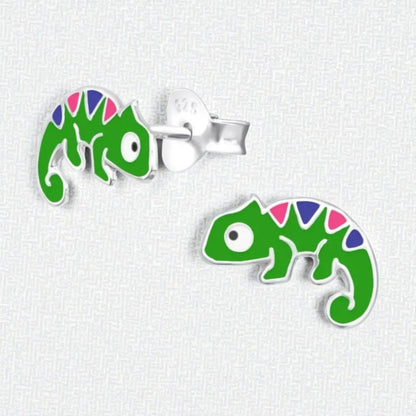 Zilveren Kameleon Oorbellen - Groene Emaille - Aramat Jewels - Oorbellen - cadeautip