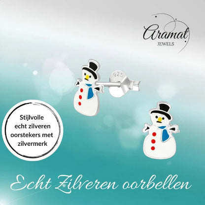 Zilveren Kerst Oorbellen Sneeuwpop - 9mm - oor1961 - 3534 - Oorbellen kopen# - 925 Zilver - 9mm - alles