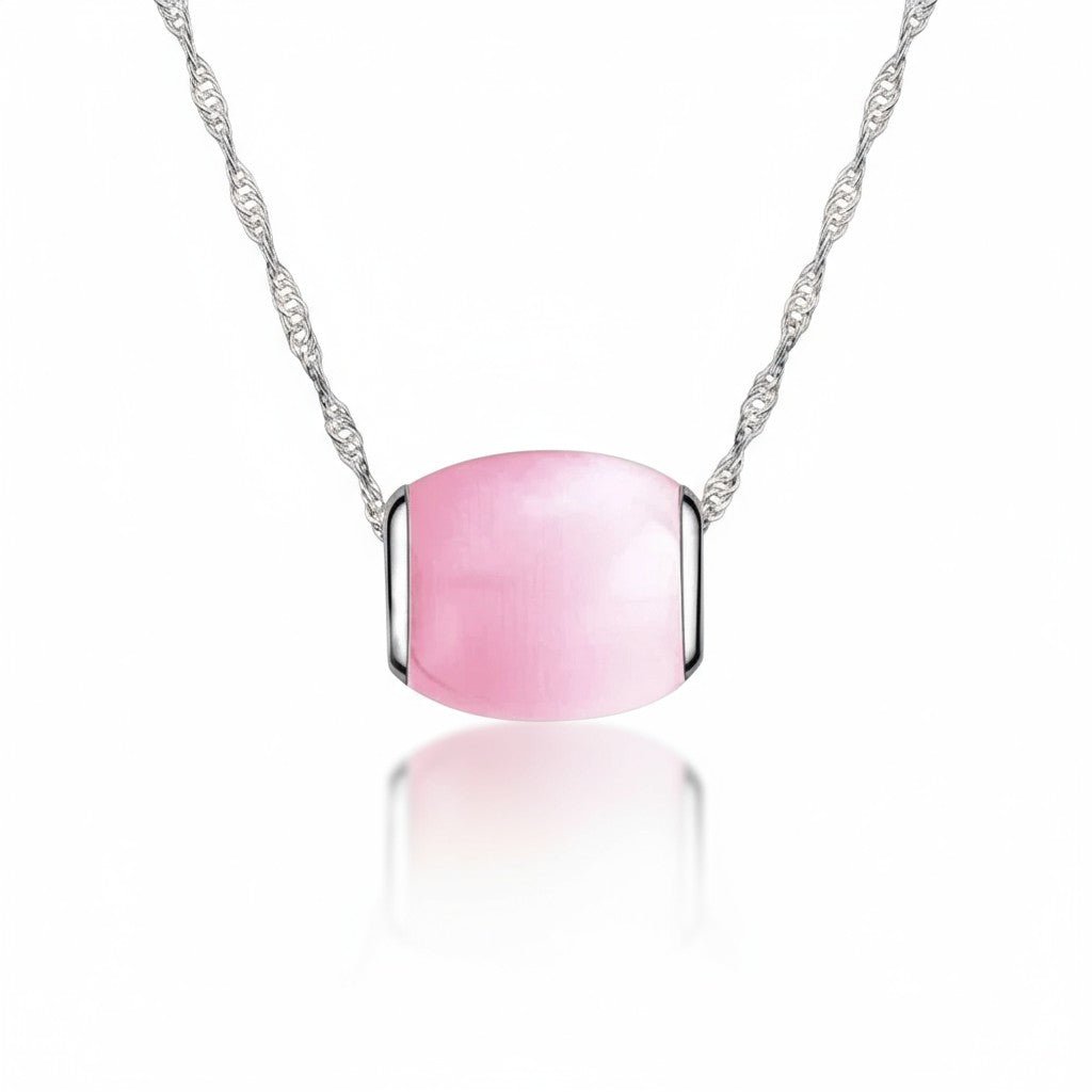 Zilveren Ketting Met Roze Kattenoogsteen - Aramat Jewels - Halskettingen - cadeautip