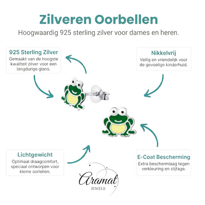 Zilveren Kikker Oorbellen – 9x10mm – Emaille - Aramat Jewels - Oorbellen - cadeautip