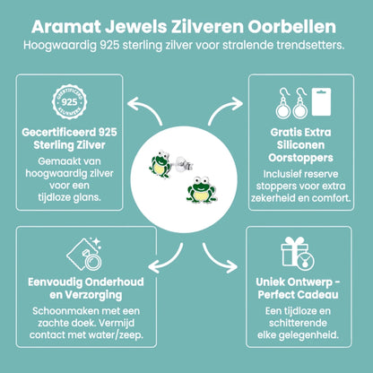 Zilveren Kikker Oorbellen – 9x10mm – Emaille - Aramat Jewels - Oorbellen - cadeautip