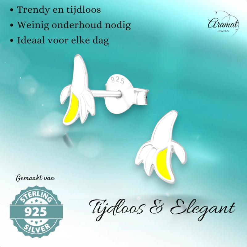 Zilveren kinder oorbellen met banaan - oor4903 - 21954 - Oorbellen kopen# - 8mm - 925 Zilver - alles