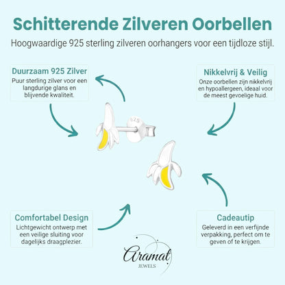 Zilveren kinder oorbellen met banaan - Aramat Jewels - Oorbellen - cadeautip