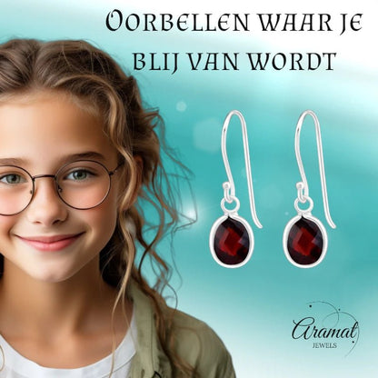 Zilveren Kinder Oorhangers - Rode Ovale Zirkonia - oor5268 - 19107 - Oorhangers kopen