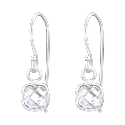 Zilveren Kinder Oorhangers - Vierkante Zirkonia - oor1181 - 27910 - Oorhangers kopen# - 15mm - 925 Zilver - alles