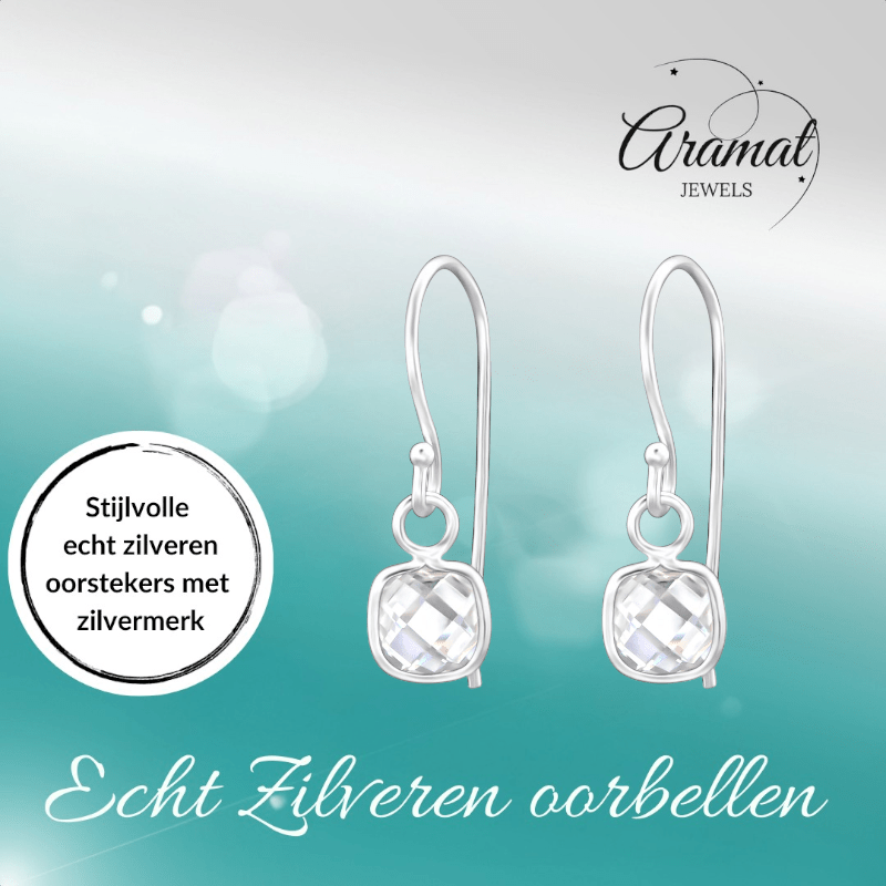 Zilveren Kinder Oorhangers - Vierkante Zirkonia - oor1181 - 27910 - Oorhangers kopen# - 15mm - 925 Zilver - alles