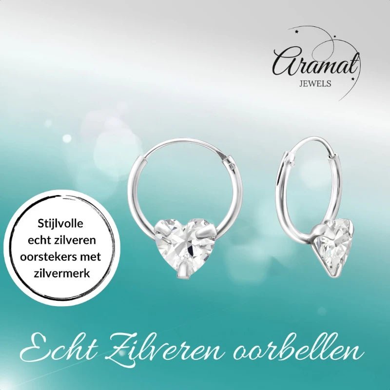 Zilveren Kinder Oorringen - Hartjes Zirkonia - 12mm - oor460 - 20311 - Oorringen kopen# - 12mm - 925 Zilver
