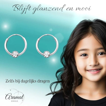 Zilveren Kinder Oorringen - Kristal - 10mm - oor461 - 825 - Oorringen kopen# - Transparant - 10mm - alles