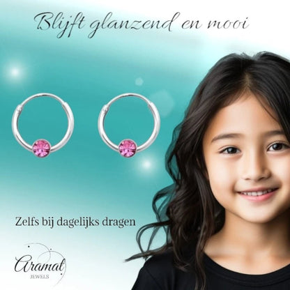 Zilveren Kinder Oorringen - Kristal - 10mm - oor506 - 825 - Oorringen kopen# - Roze - 10mm - alles