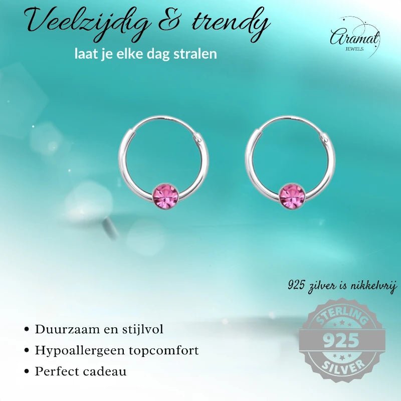 Zilveren Kinder Oorringen - Kristal - 10mm - oor506 - 825 - Oorringen kopen# - Roze - 10mm - alles
