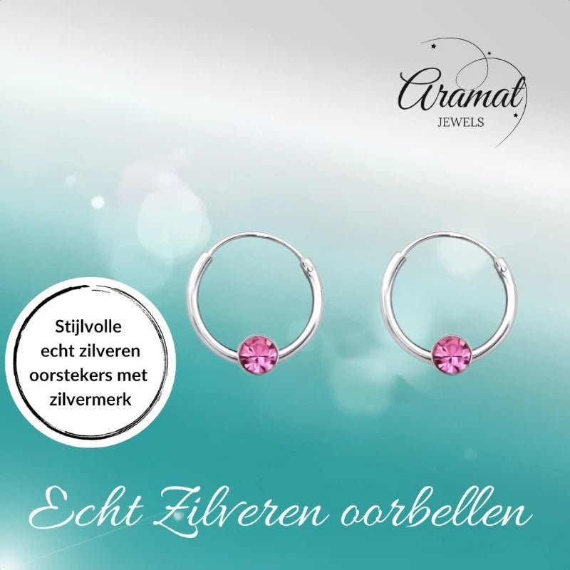Zilveren Kinder Oorringen - Kristal - 10mm - oor506 - 825 - Oorringen kopen# - Roze - 10mm - alles